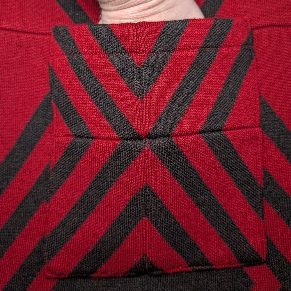 Alice + Olivia Geometric Wool Sweater Dress | Red Black | Belted Waist | Size M - Picture 8 of 9